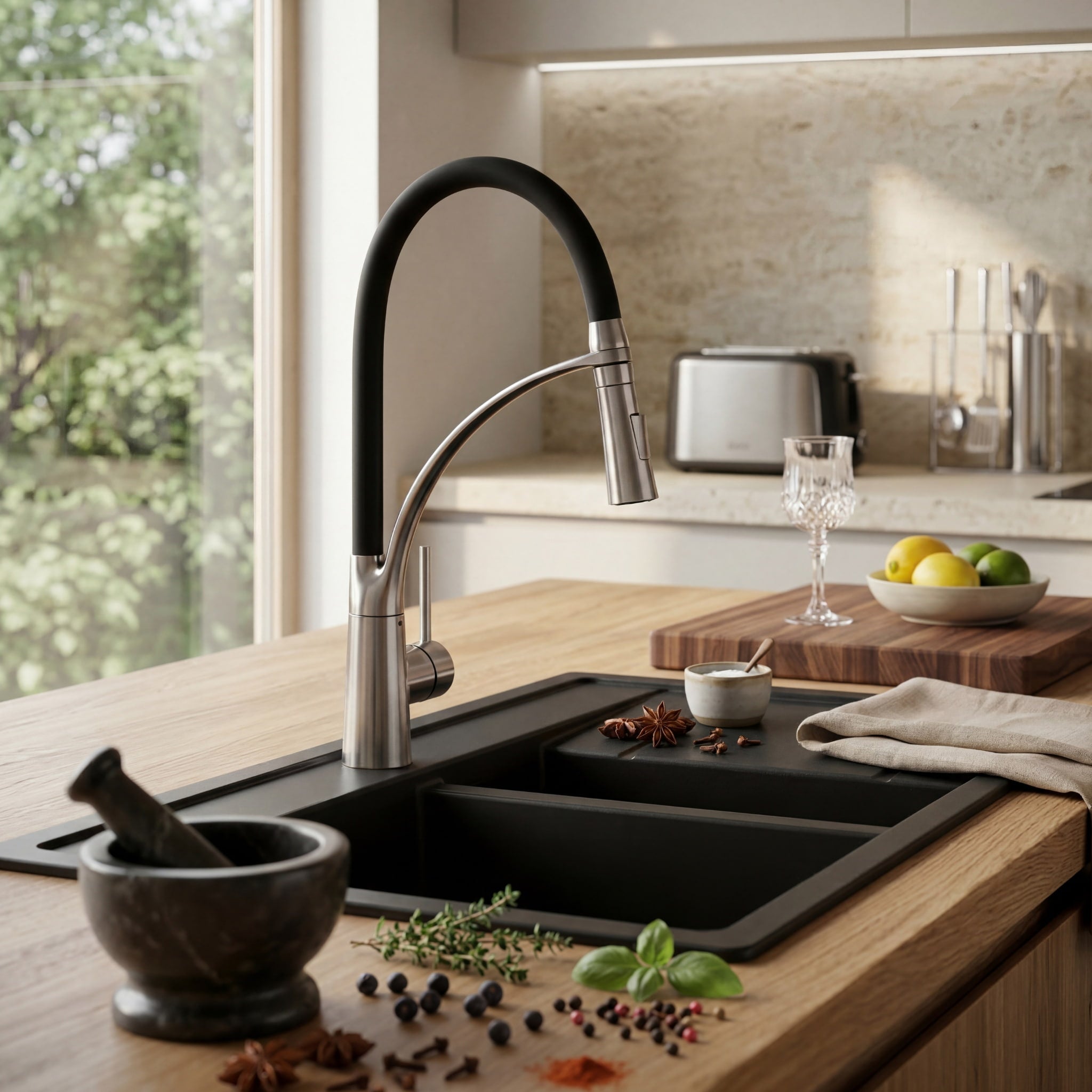 Robinet de cuisine douchette contemporain en laiton LINÉA