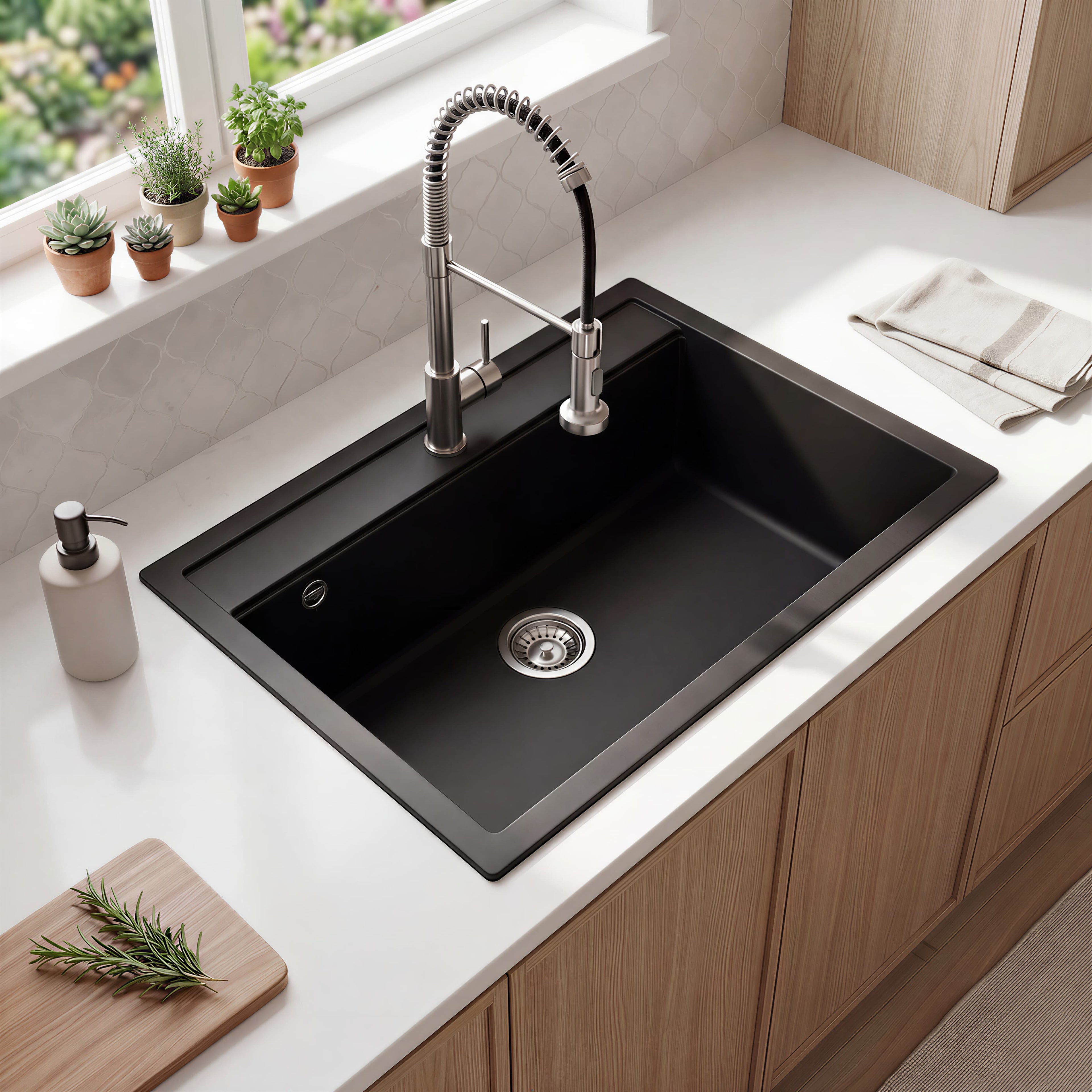 Evier de cuisine AURORA en granit composite, bac large et profond