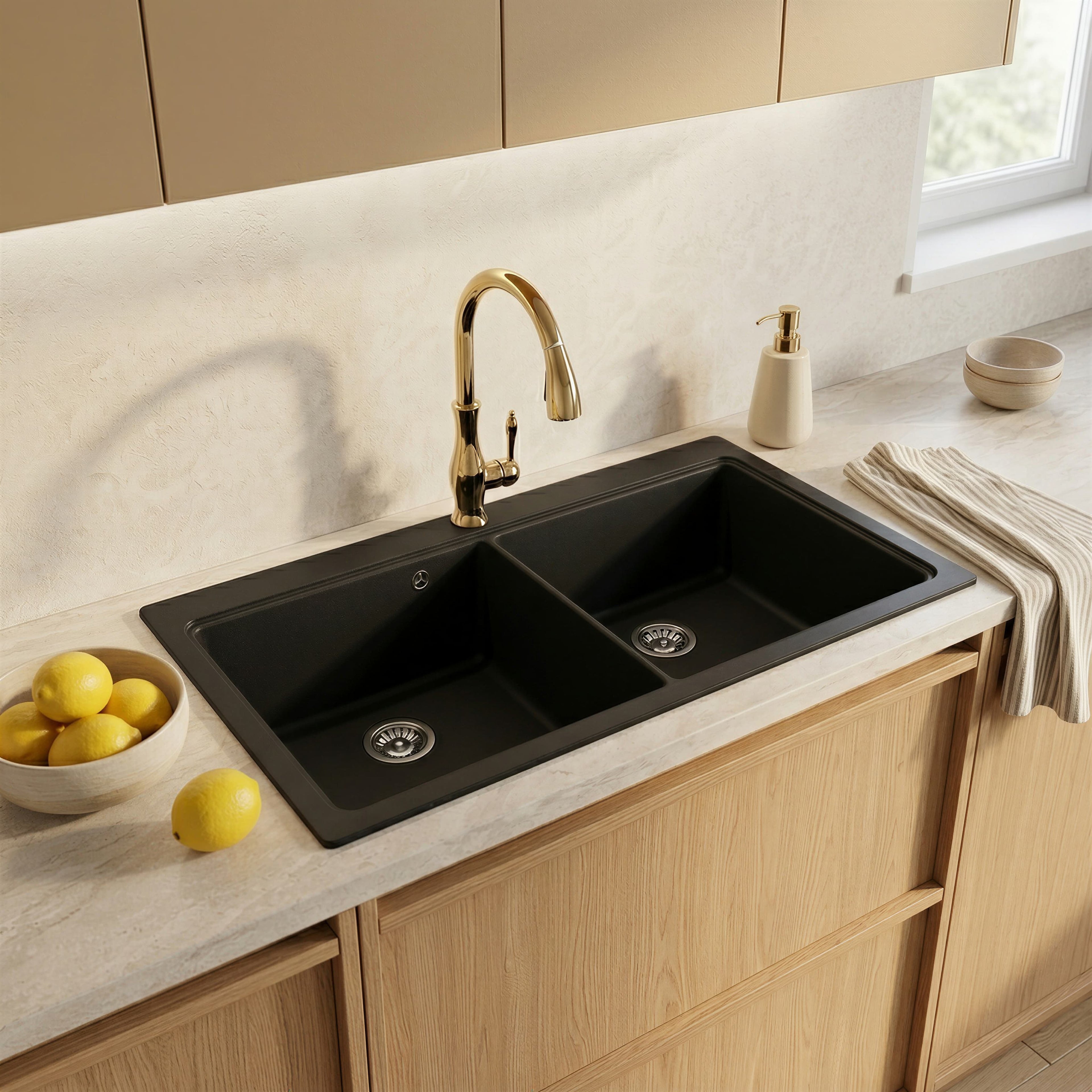 Evier de cuisine AURÉLIA en granit composite, double bac profond