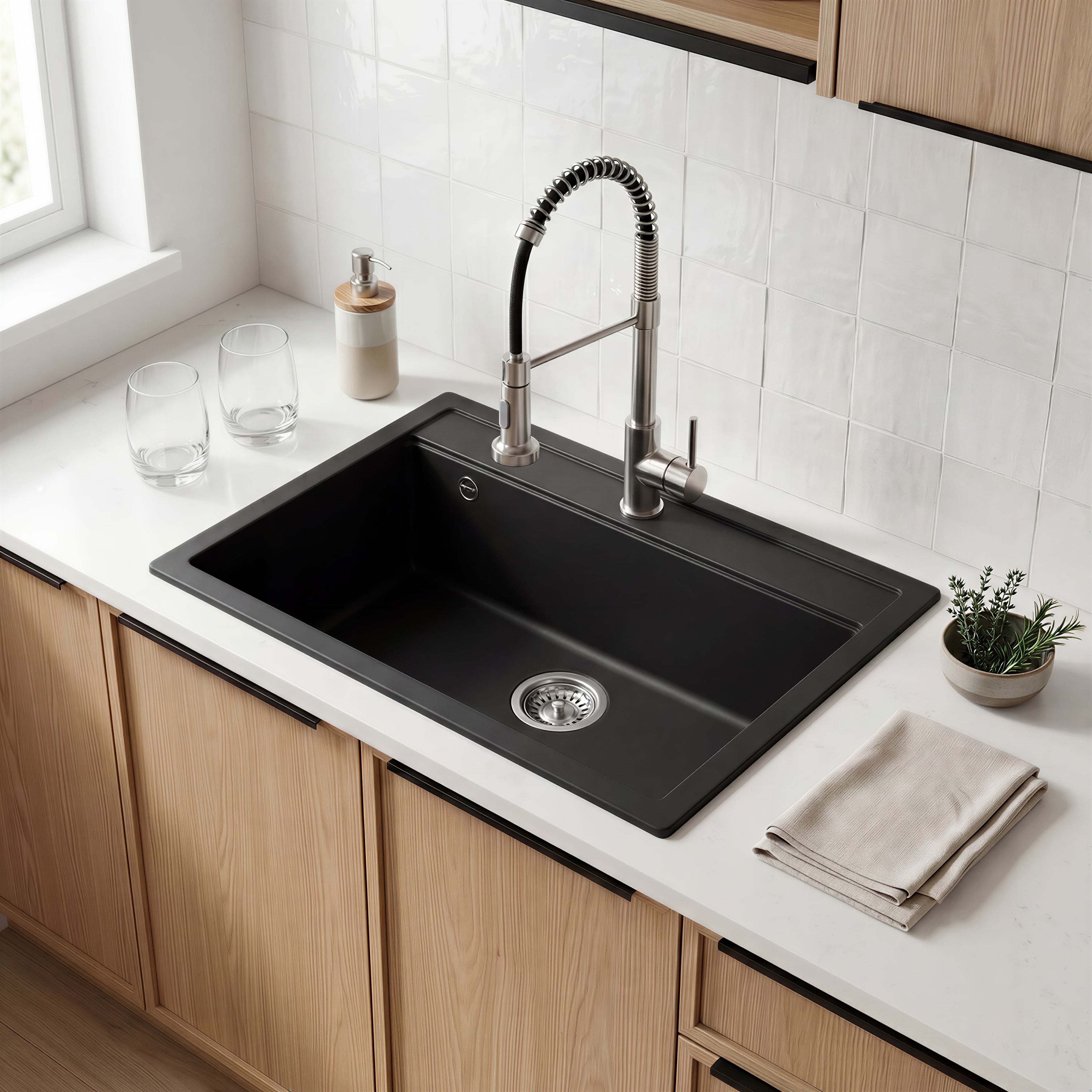 Evier de cuisine AURORA en granit composite, bac large et profond
