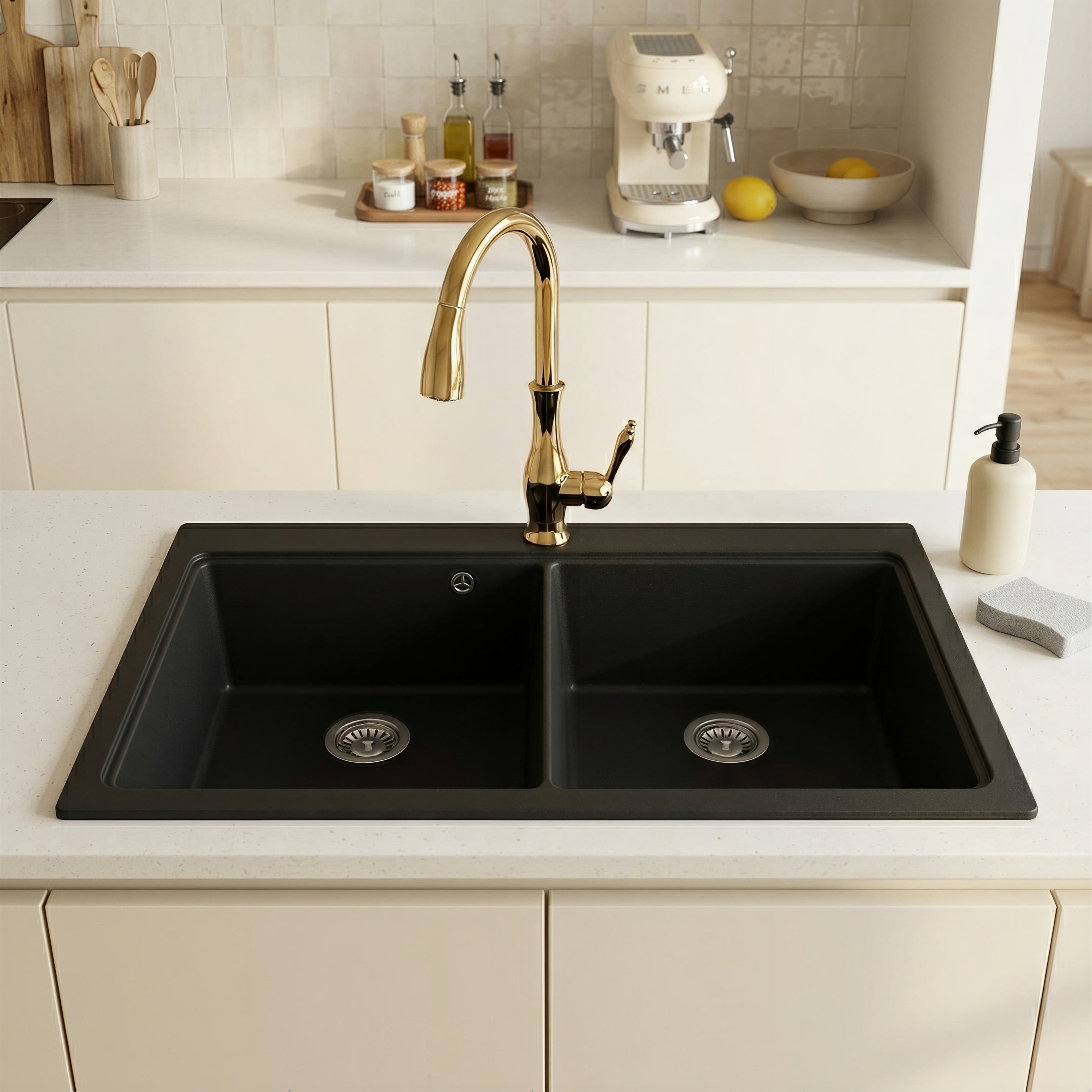 Evier de cuisine AURÉLIA en granit composite, double bac profond