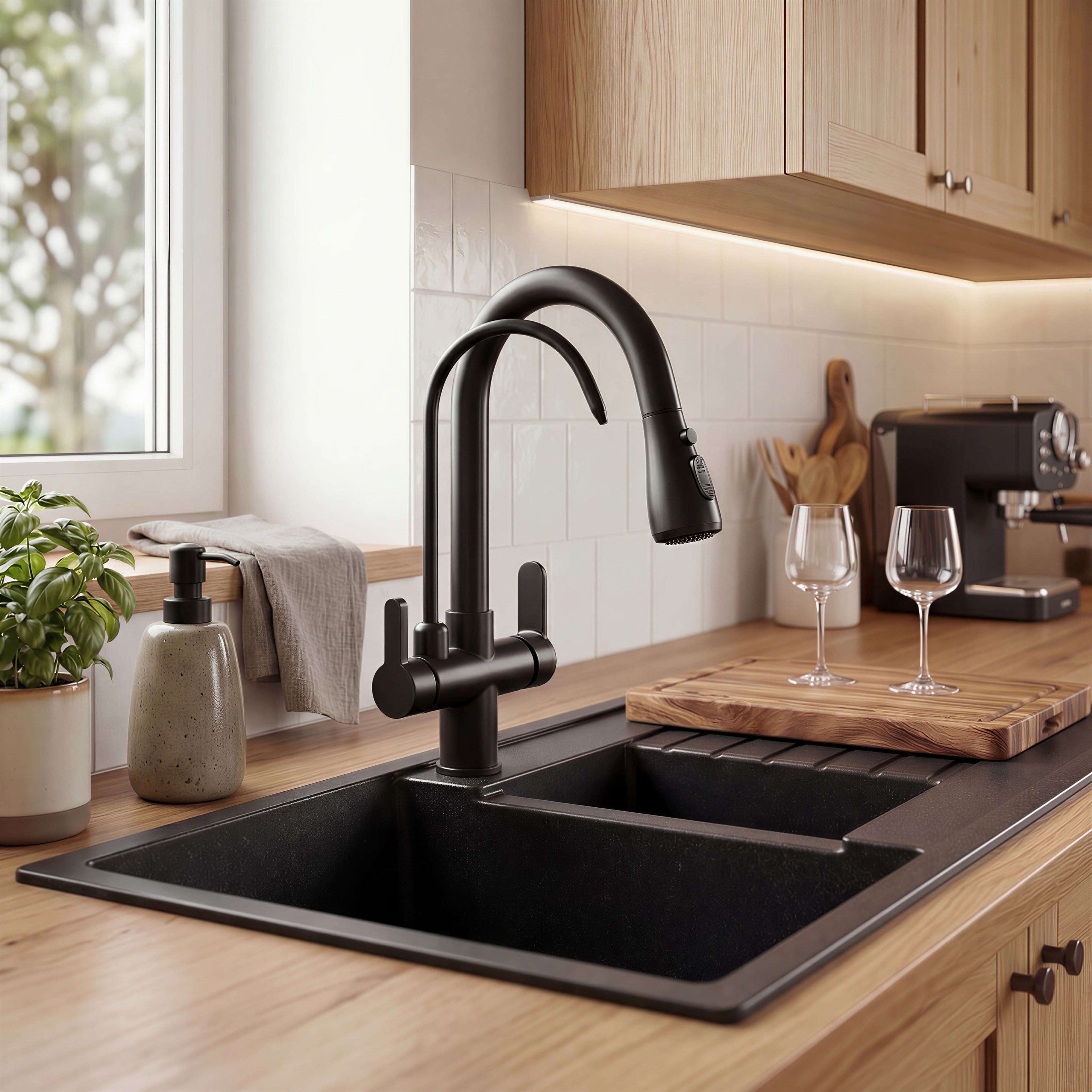 Robinet de cuisine douchette 3 voies architectural en laiton NORA