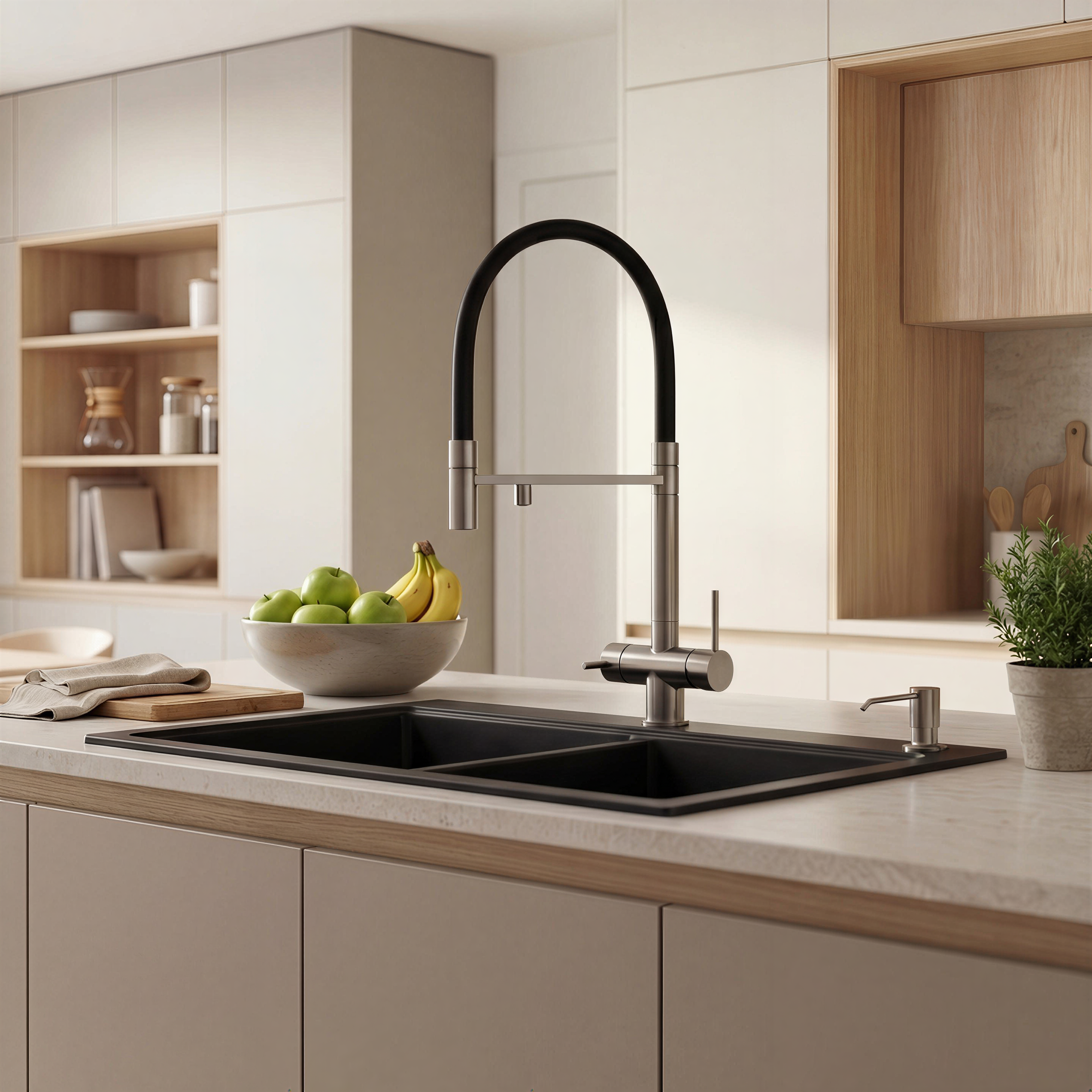 Robinet de cuisine douchette contemporain 3 voies en laiton FLORENCE